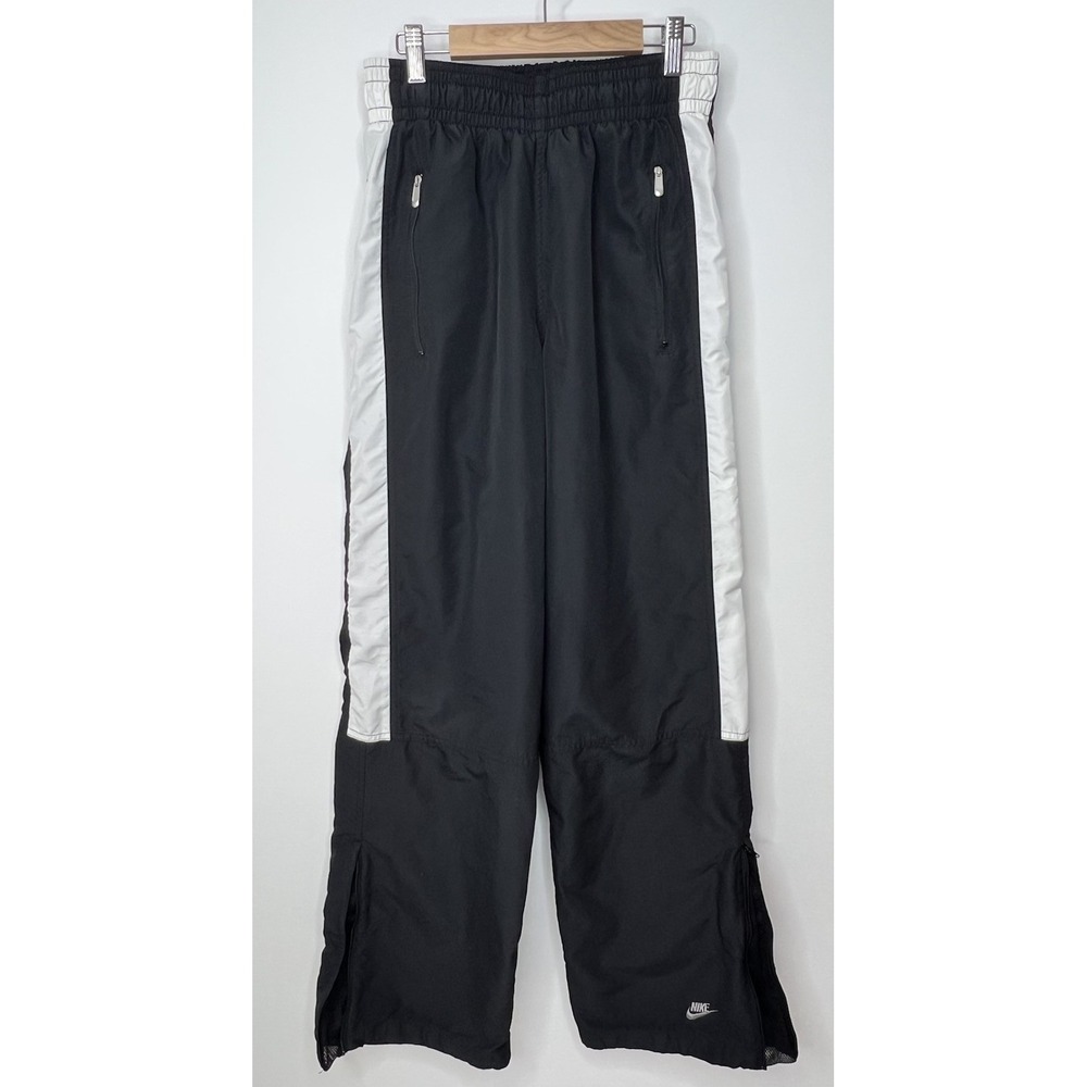 VTG Nike Track Pants Mens Small Black Mesh Ankle Zip Baggy Swoosh Y2K 90s Retro